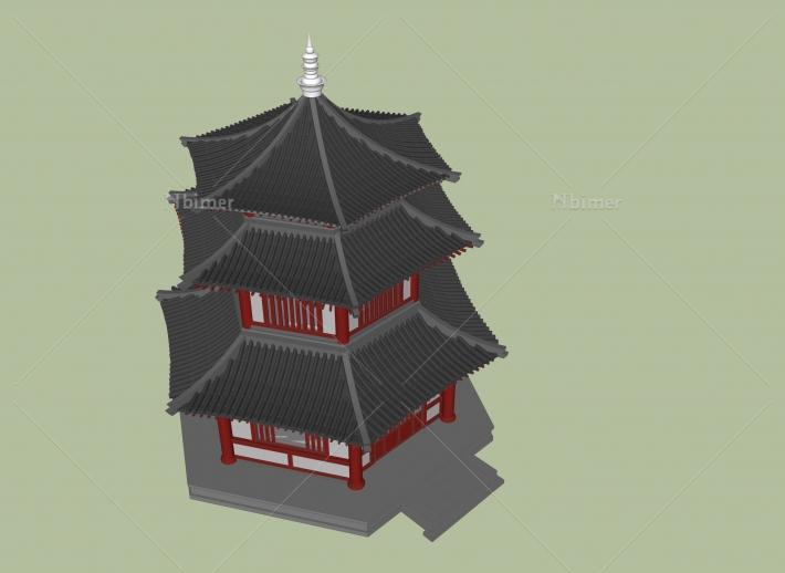 自建的古建六角楼阁SketchUp模型提供下载分享