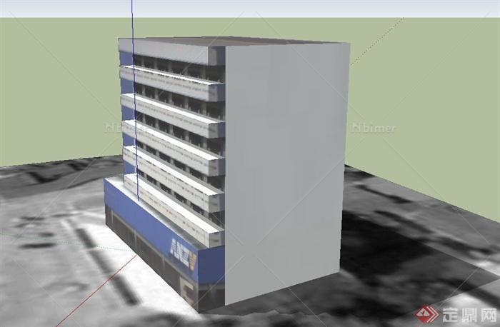 现代五层快递公司建筑设计SU模型
