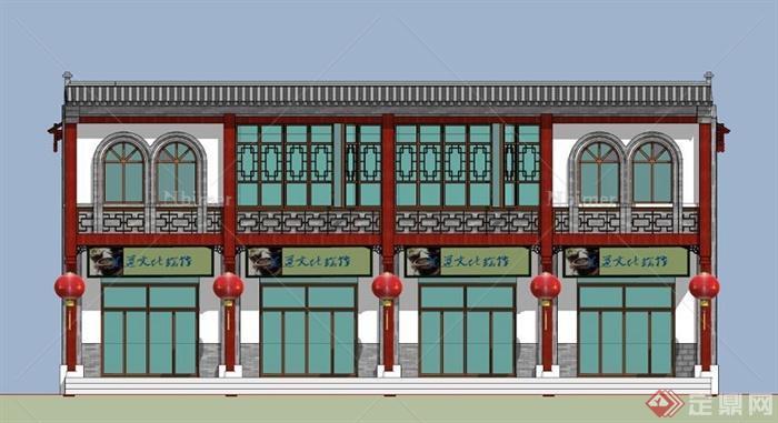 中式商业街二层商铺建筑设计su模型[原创]