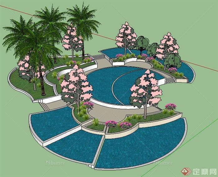现代风格景观水池设计su模型
