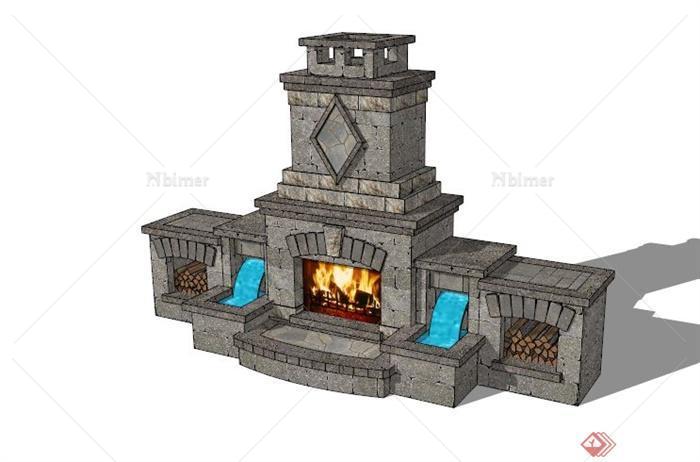 欧式石材壁炉设计SU模型
