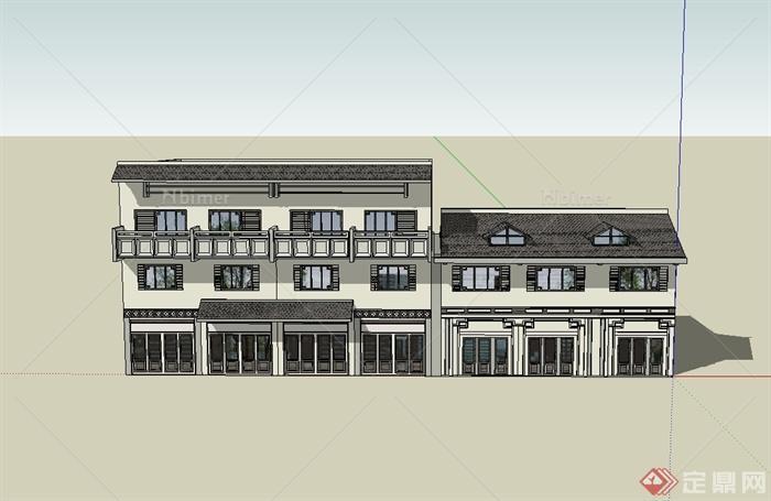新中式风格多层商业住宅楼建筑设计su模型[原创]