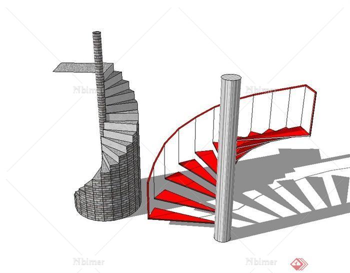 两个不同的建筑楼梯设计su模型[原创]