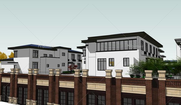 新中式坡屋顶会所建筑sketchup模型(146652)su模