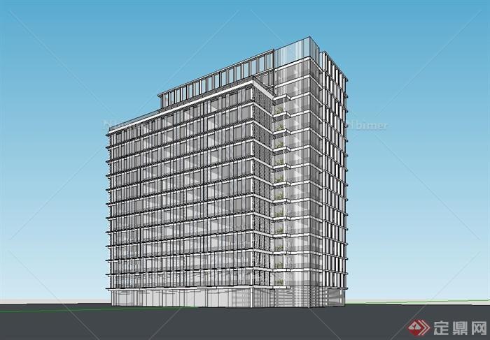 现代风格小高层详细的办公建筑楼设计su模型[原创