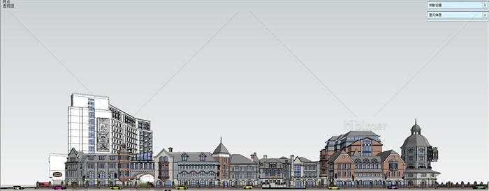 某欧式风格详细完整商业街建筑楼设计su模型[原创
