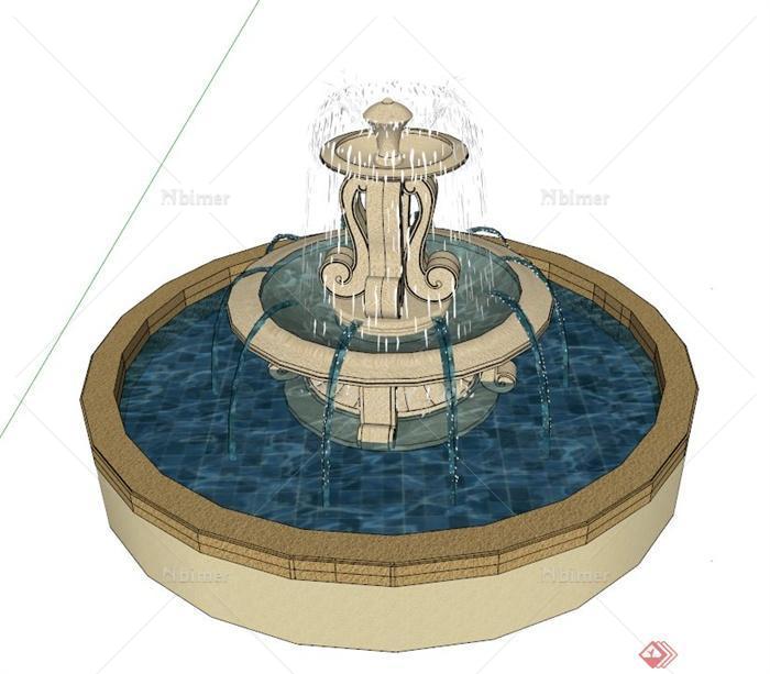简约新古典喷泉设计SU模型