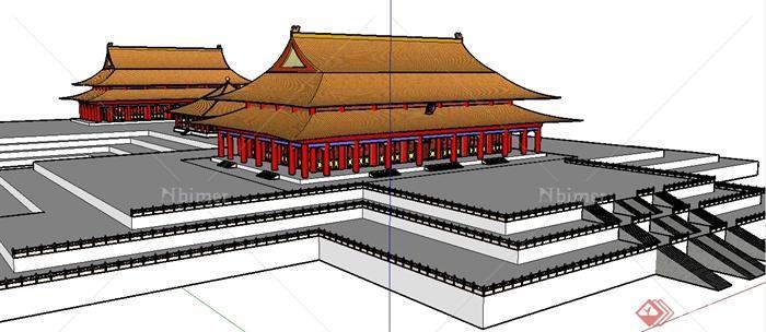 三栋古典中式风格宫殿建筑设计su模型