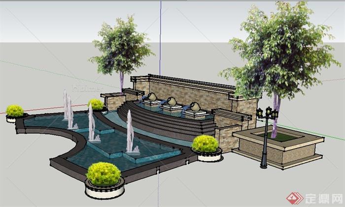 园林景观现代喷水池su模型