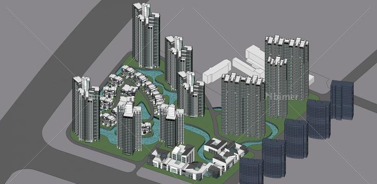 现代住宅小区(33445)su模型下载
