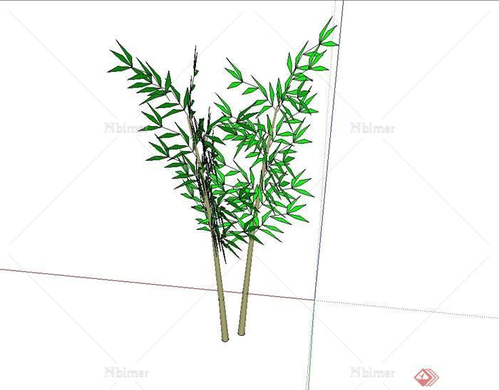 两棵竹子植物素材设计SU模型[原创]