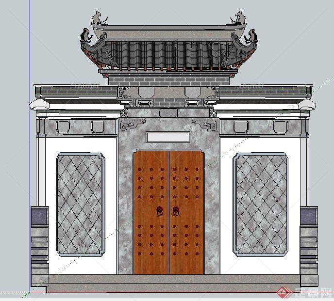 中式风格民宅大门设计su模型