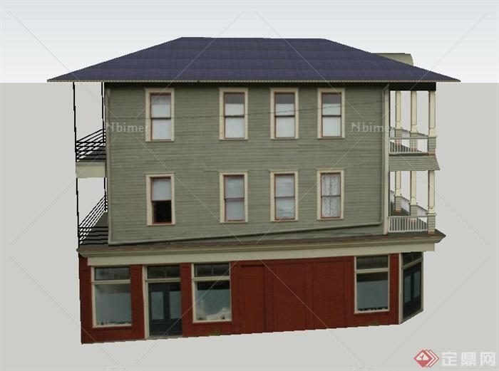 某三层乡村阁楼住宅建筑设计SU模型
