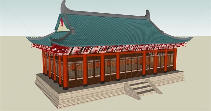 古典中式风格重檐歇山顶寺庙建筑设计su模型[原创