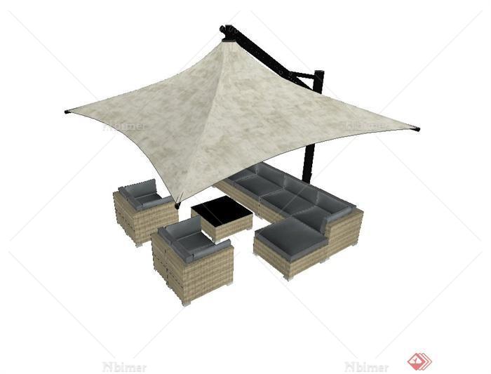 某现代风格休闲区沙发、遮阳伞组合设计su模型