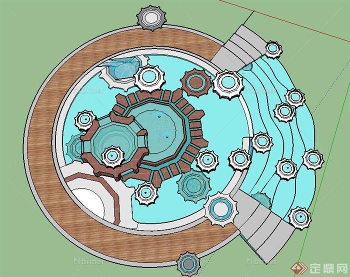园林景观节点零件喷泉水池设计SU模型