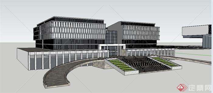 三栋现代风格政府办公楼建筑设计su模型[原创]