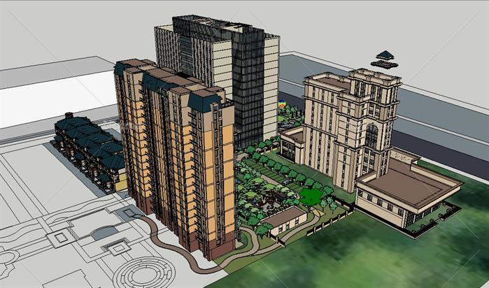 商业广场 公务住宅小区项目SketchUp精致设计模型