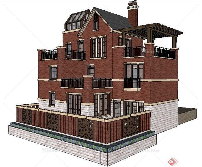 某新古典风格三层别墅建筑设计su模型