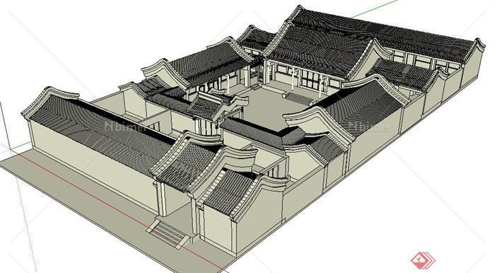 某中式古建民居四合院建筑设计su模型
