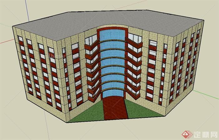 一栋七层办公楼建筑设计SU模型