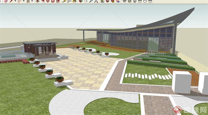 设备层屋顶花园SU精致设计模型