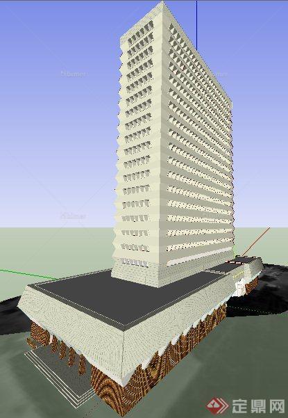 一栋现代风格高层酒店建筑设计su模型