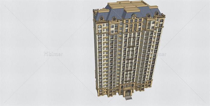 法式高层住宅公寓单体建筑设计SU精致模型[原创]