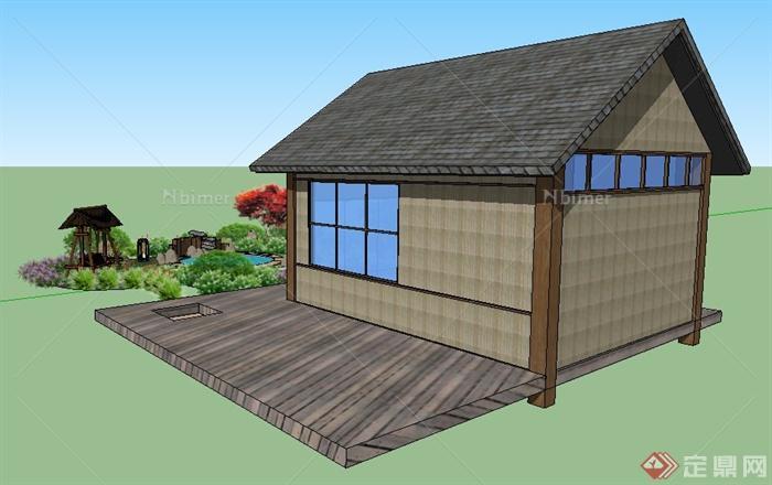 现代风格住宅小屋及庭院景观su模型
