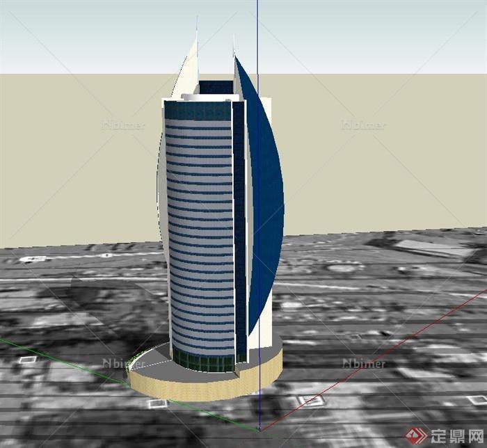 现代某船帆型市政厅大厦建筑设计SU模型