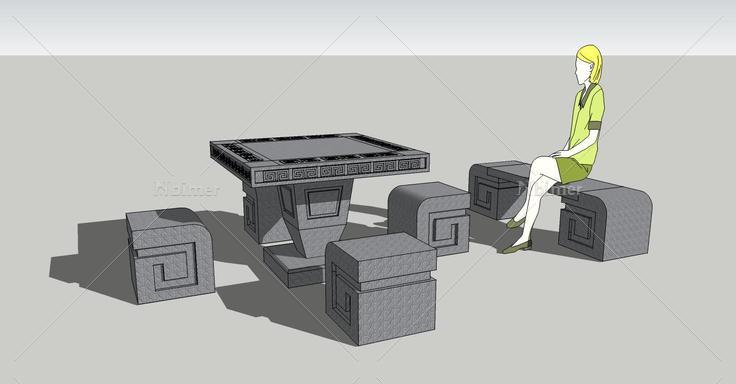 石桌凳(104201)su模型下载