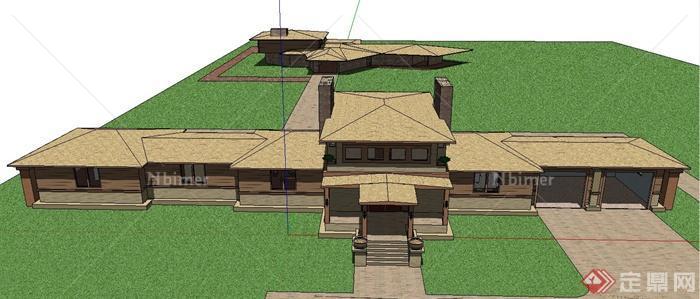 南方地区单层住宅建筑设计SketchUp模型[原创]