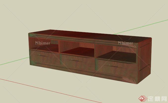一个木制边柜电视柜su模型