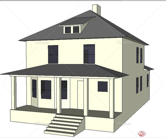 一栋二层私人住宅建筑设计SU模型