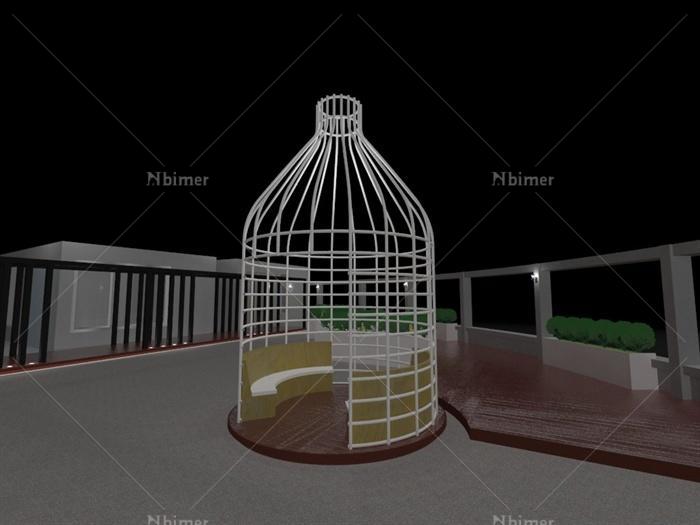 铁艺鸟笼亭子设计su模型