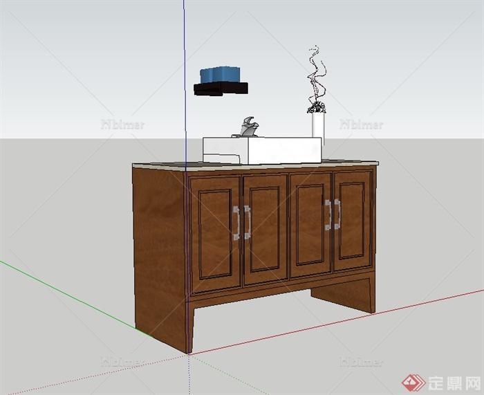 现代中式洗漱台设计su模型