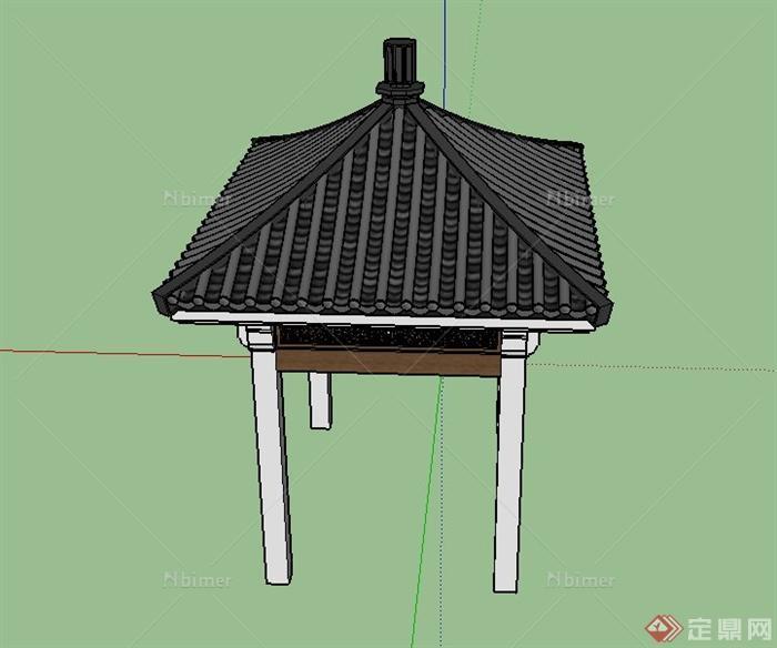 古典中式四角凉亭设计SU模型