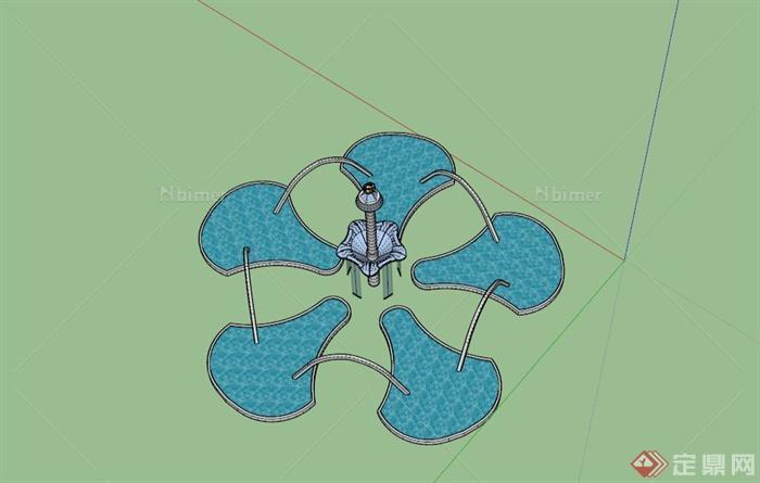 现代喷泉水池设计su模型