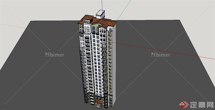 某欧式风格高层公寓住宅建筑设计SU模型[原创]