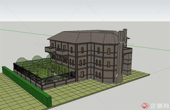 某欧式三层大型别墅建筑设计US模型