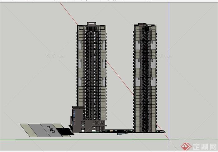 某高层居住建筑大楼设计SU模型素材