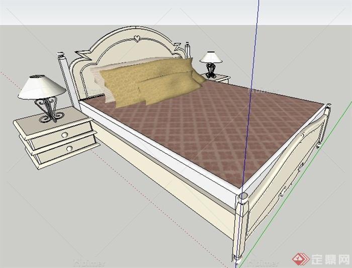 简欧田园双人床su模型