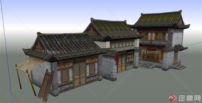 古典中式两层居民住宅建筑设计SU模型