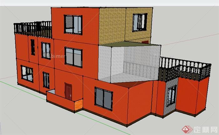 三层住宅建筑设计su模型