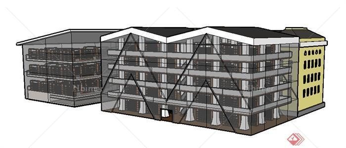 现代图书馆建筑设计SU模型