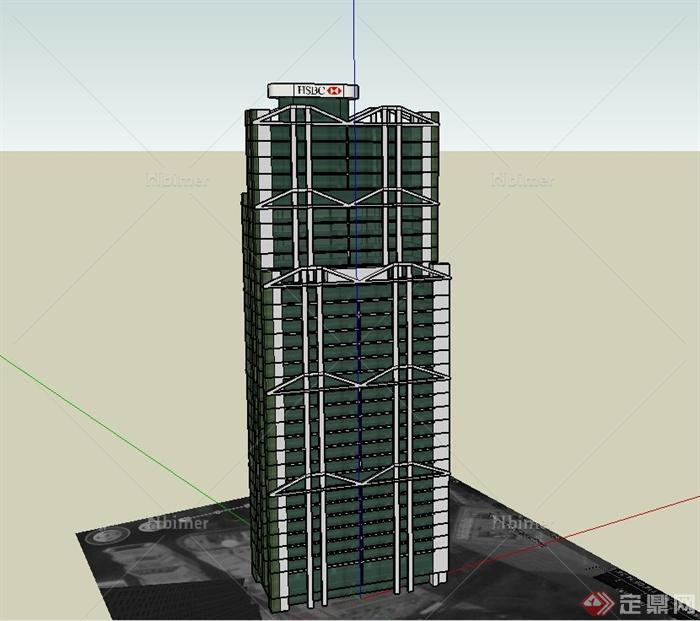 现代某高层汇丰银行建筑设计SU模型