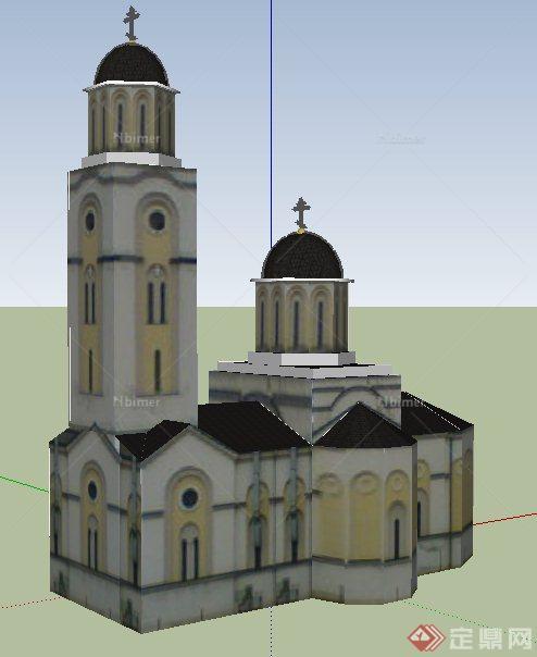 欧式风格教会小教堂建筑设计su模型