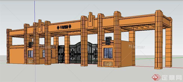 某现代小区入口大门设计方案su模型