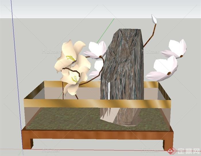 两款室内盆景植物花卉设计SU模型