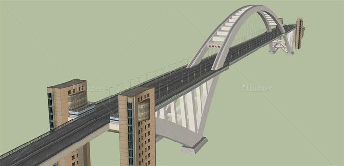 某现代风格独特过江大桥设计su模型